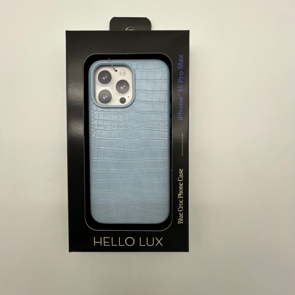 Hello Lux Blue Croc Phone Case for iPhone 15 Pro Max Faux Leather New